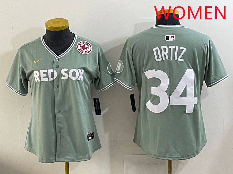Women 2025 Boston Red Sox #34 Ortiz Green Joint Name Nike MLB Jersey style 8